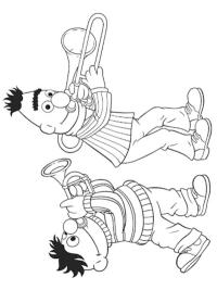 Bert ja Ernie soittavat trumpetteja