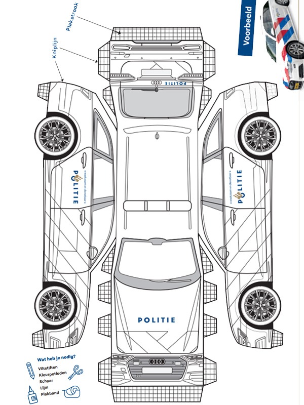 Rakenna poliisiauto paperista värityskuva Rakenna poliisiauto paperista värityskuva
