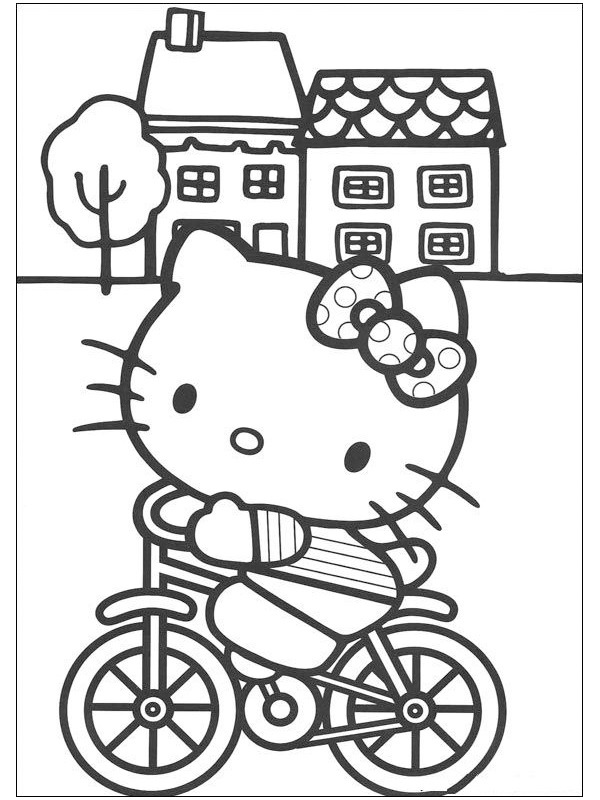 Hello Kitty pyöräilee värityskuva Hello Kitty pyöräilee värityskuva