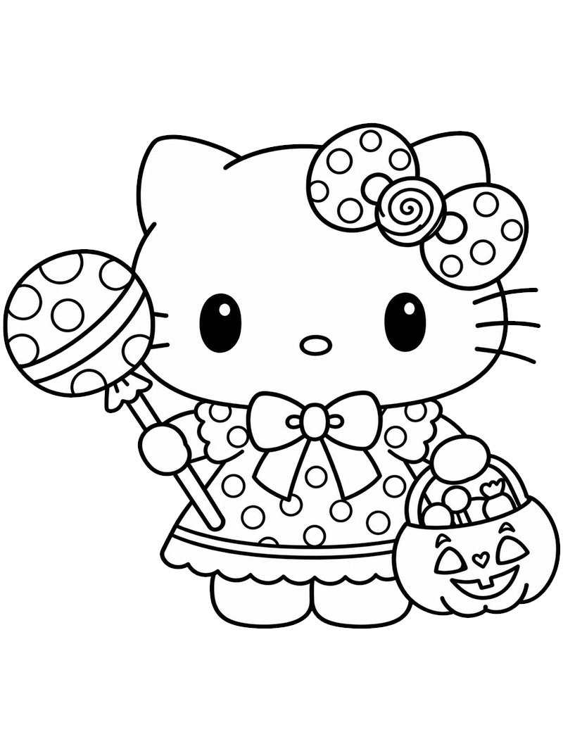 Hello Kitty: Karkki vai kepponen värityskuva Hello Kitty: Karkki vai kepponen värityskuva