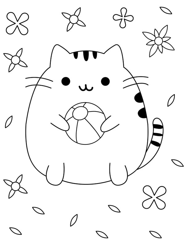 Söpö Pusheen ja pallo värityskuva Söpö Pusheen ja pallo värityskuva
