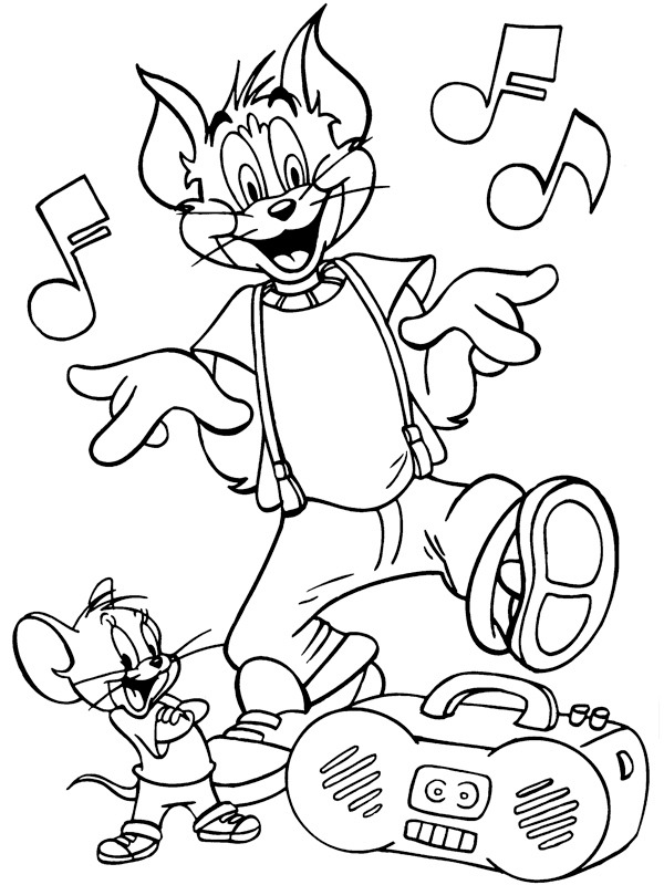 Tom ja Jerry kuuntelevat musiikkia värityskuva Tom ja Jerry kuuntelevat musiikkia värityskuva